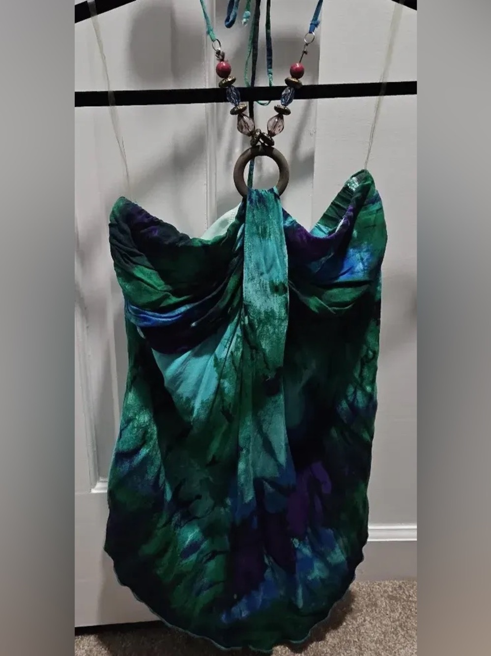 READ! Vintage Y2K Cato Watercolor Tie-Dye Pixie Hem Fairycore Beaded Halter Top